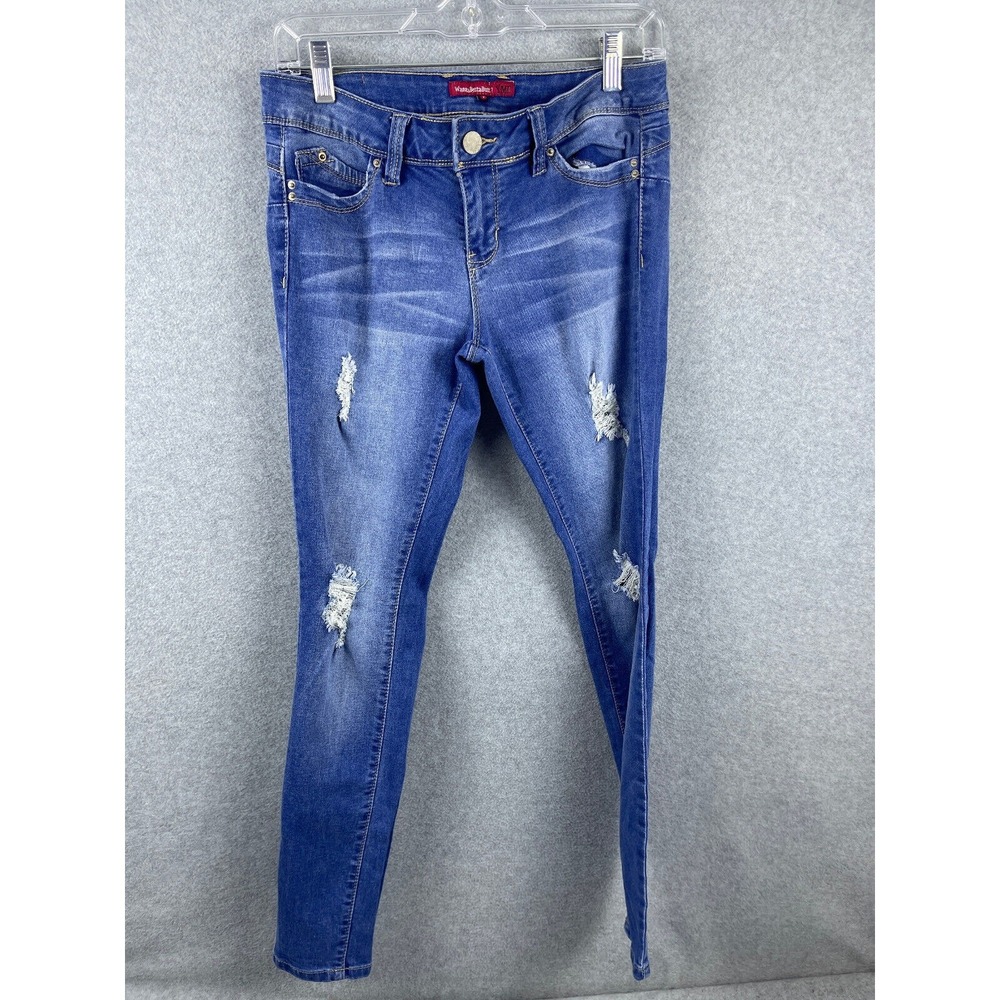 YMI WannaBettaButt Jeans Women's‎ 7 Blue Medium Wash Cotton Polyester Distressed